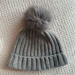 JCrew Gray Knit Beanie with Pom Pom